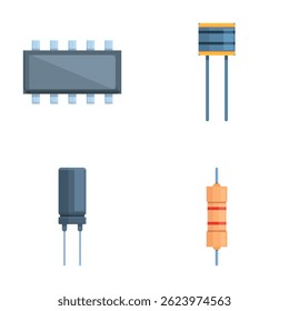 Electrical resistor icons set cartoon vector. Various resistor and capacitor. Electronic component
