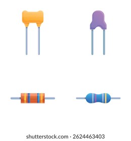 Electrical resistor icons set cartoon vector. Various resistor and capacitor. Electronic component