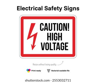 Elektrische Sicherheitszeichen. Vorsicht. Hochspannung. Datei mit vektorieller Qualität, die elektrische Gefahren und Sicherheit oder Vorsorge anzeigt.