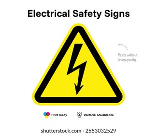 Elektrische Sicherheitszeichen. Gefahr eines Stromschlags. Datei mit vektorieller Qualität, die elektrische Gefahren und Sicherheit oder Vorsorge anzeigt.