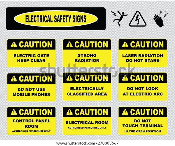 Electrical Safety Signs Various Caution Signs Stock