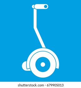 Electrical self balancing scooter icon white isolated on blue background vector illustration