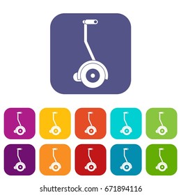 Electrical self balancing scooter icons set vector illustration in flat style In colors red, blue, green and other