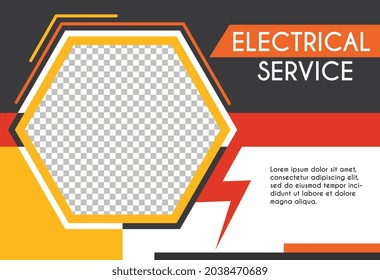 Electrical service banner. Template for electrical appliance repair company. Poster with transparent window for inserting your design. Cartoon flat vector illustration isolated on white background