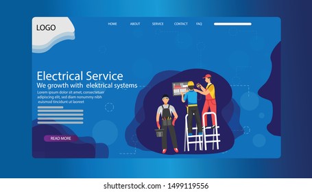 Electrical service design for landing page website template. Electrical engineering web design. Flat Art Vector illustration