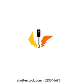Electrical service logo set. Under construction. Caution sign.