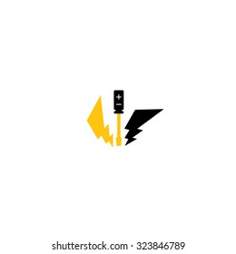 Electrical service logo set. Under construction. Caution sign.
