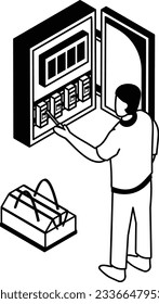 Electrical Service Panel Basics for Homeowners isometric Concept vector icon design, Electrical engineer symbol, Wiring specialist Sign, maintenance technician tools stock illustration
