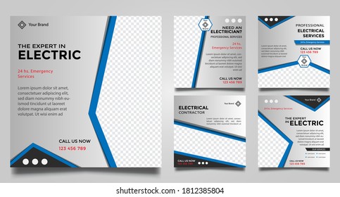 Electrical service social media post templates. modern vector design. Vector illustration.