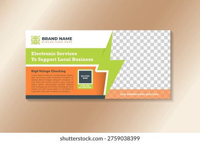 Electrical services banner. electronic services to support local business poster template design. electrical symbol as border of photo space. abstract vector illustration on horizontal layout