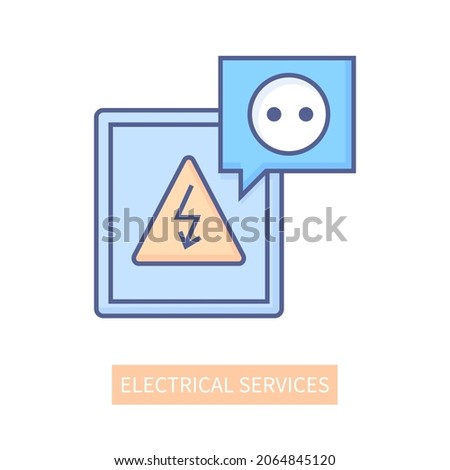 Electrical services - modern line design style icon on white background. Neat detailed image of socket and lightning. Caution high voltage. Works with wiring. Professional home and office support
