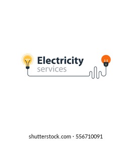 Electrical services and supply icons, energy saving concept, electricity connection graphic elements. lignt bulb and plug fork. Flat design vector illustration
