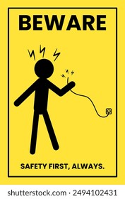 Electrical shock hazard industrial warning sign vector. Electricity sign, Safety first sign electrical. Beware Safety First.