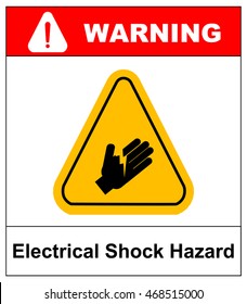 Electrical Shock Hazard symbol, vector illustration with warning sign in yellow triangle isolated on white. Exclamation icons.