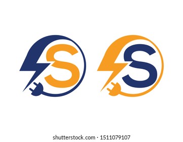 Electrical sign with the letter S,  Electricity Logo, electric logo and icon Vector design Template.Lightning Icon in Vector. Lightning Logo, Power Energy Logo Design Element, 