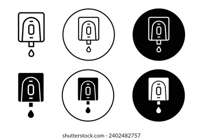 Icono de caja de jabón eléctrico. baño o lavabo, limpiador de mano o desinfectante de jabón líquido forma gel dispensador de botellas marca del logo set. inodoro botón montado presionar caja limpiadora de jabón eléctrico 