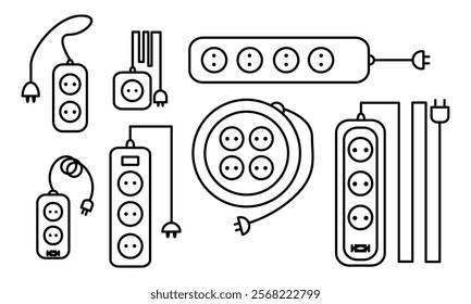 electrical socket box icon set, electric cable roll