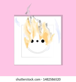 Electrical socket with a fire safety violation. Faulty electrical wiring fire leads to majority of fire. Loose contacts of electric outlets is a common catalyst. Vector illustration on pink background