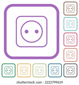 Electrical socket with one outlet outline simple icons in color rounded square frames on white background