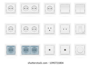 electrical socket outlet and switch for indoor electricity wiring stock vector illustration isolated on white background