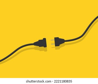 Toma eléctrica con enchufe. El concepto de conexión y desconexión. Cables, cables, cable de extensión eléctrico. Ilustración vectorial.