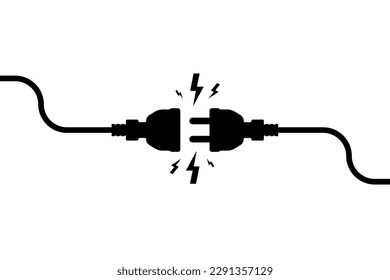 Electrical Socket with Plug. The concept of connection and disconnection. Connection concept. Electrical plug and socket disconnected. Wire, cable power outage. Vector illustration.
