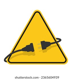 Electrical socket with plug. The concept of connection and disconnection. Wires, cables, electric extension cord. Sign of disconnection, error, breakdown. Vector illustration.