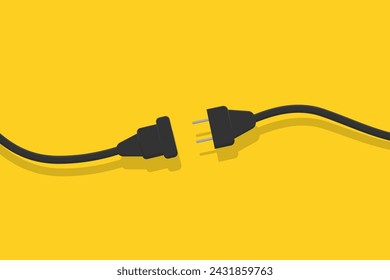 Electrical socket with plug. The concept of connection and disconnection. Wires, cables, electric extension cord. Vector illustration.