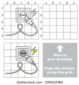 electrical socket and plug and cord and electricity, the educational game with simple game level. Copy the picture.