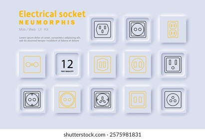 Electrical socket set icon. Power outlets, plug types, voltage standards, energy connections, home appliances, safety, wall sockets, electricity distribution.