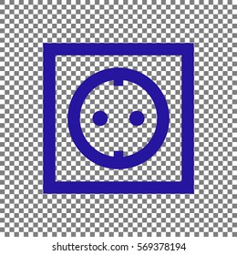 Electrical socket sign. Blue icon on transparent background.
