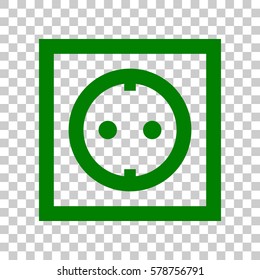 Electrical socket sign. Dark green icon on transparent background.
