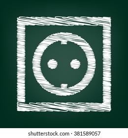 Electrical socket sign. Flat style icon with chalk effect