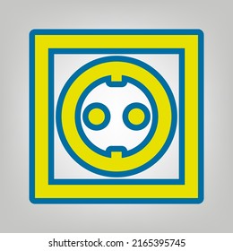 Electrical socket sign. Icon in colors of Ukraine flag (yellow, blue) at gray Background. Illustration.
