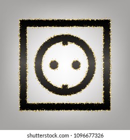 Electrical socket sign. Vector. Blackish icon with golden stars at grayish background.