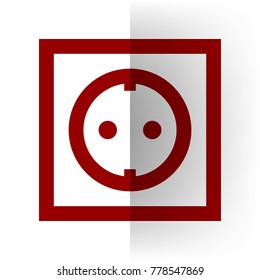 Electrical socket sign. Vector. Bordo icon on white bending paper background.
