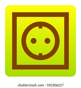 Electrical socket sign. Vector. Brown icon at green-yellow gradient square with rounded corners on white background. Isolated.