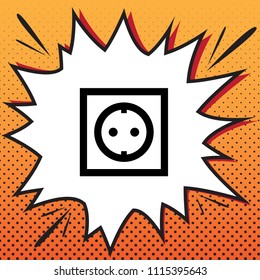 Electrical socket sign. Vector. Comics style icon on pop-art background.