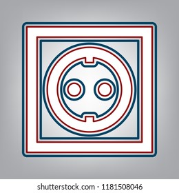 Electrical socket sign. Vector. Dark red, transparent and midnight green stroke of white icon at grayish background.