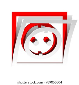 Electrical socket sign. Vector. Detachable paper icon with red body stock. Isolated.