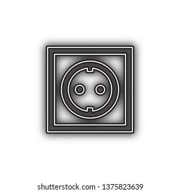 Electrical socket sign. Vector. Double contour black icon with soft shadow at white background. Isolated.