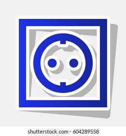 Electrical socket sign. Vector. New year bluish icon with outside stroke and gray shadow on light gray background.