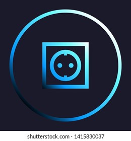Electrical socket sign. White, cyan and blue gradient icon as round button in white shell at dark blue background. Illustration.