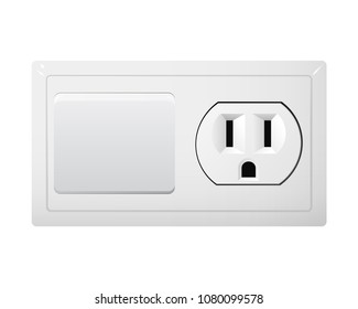 Electrical socket Type B with switch. Power plug vector illustration. Realistic receptacle from Canada. The lights turning on and off.