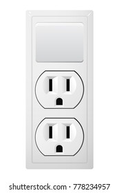 Electrical socket Type B with switch. Power plug vector illustration. Realistic receptacle from USA. The lights control on and off.