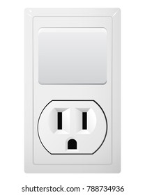 Electrical socket Type B with switch. Power plug vector illustration. Realistic receptacle from Japan. The lights push on and off.