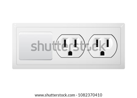 Electrical socket Type B with switch. Power plug vector illustration. Realistic receptacle from Mexico. The lights button on and off.