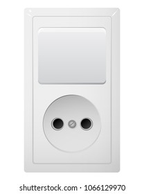 Electrical socket Type C with switch. Power plug vector illustration. Realistic receptacle from Europe. The lights handle button on and off.
