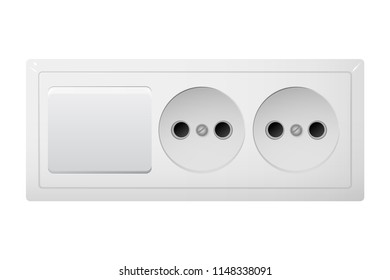 Electrical socket Type C with switch. Power plug vector illustration. Realistic receptacle from South America. The lights button on and off.