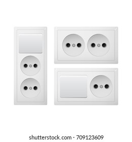 Electrical socket Type C with switch. Power plug vector illustration. Realistic receptacle from South America. The lights control on and off. Groupp of obgect.